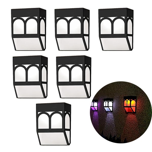 Zestaw 6 sztuk lamp solarnych do oświetlenia mostu, lampy słoneczne do ogrodzenia, LED, montowane na ścianie, powoli migoczące w kolorze.