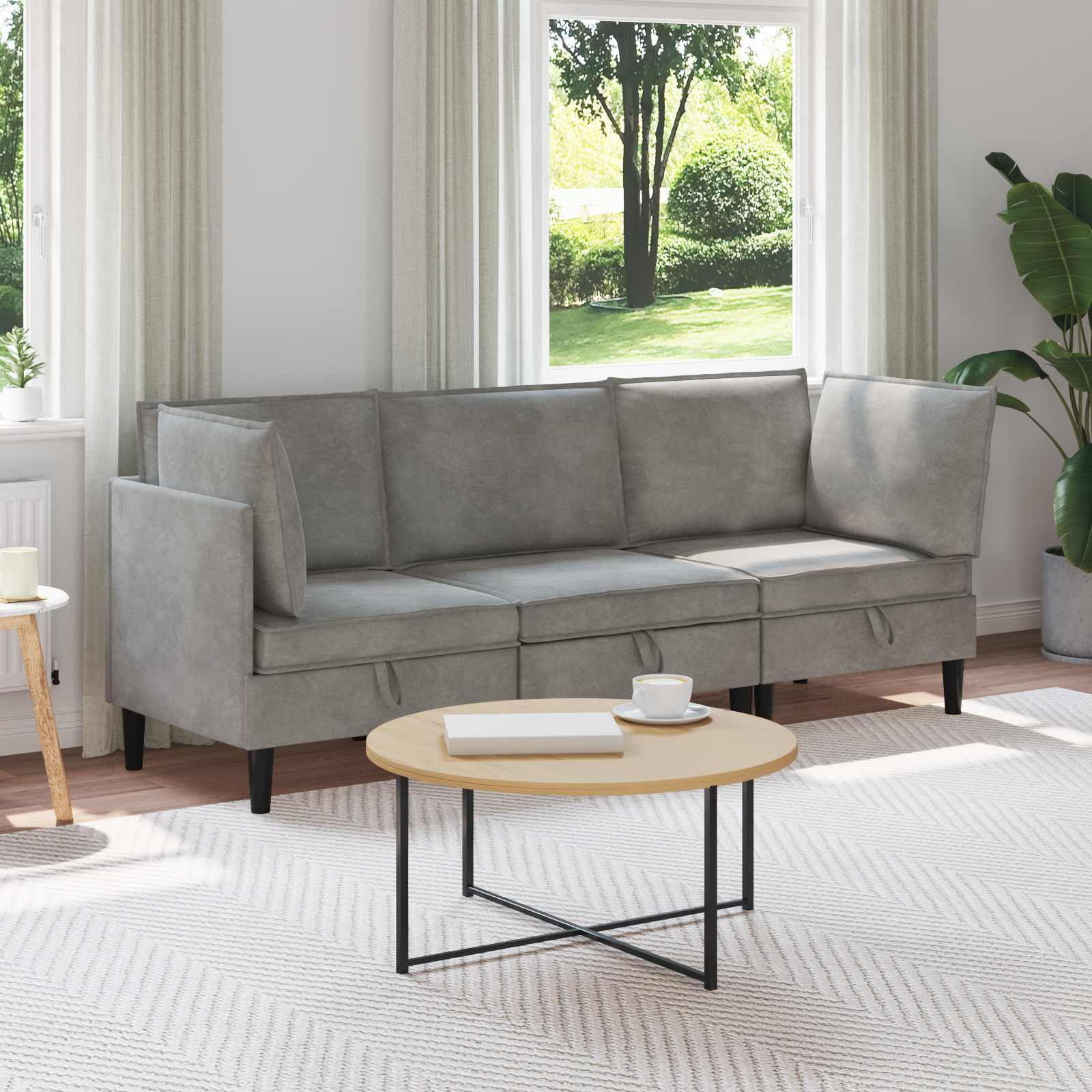 Zestaw mebli do salonu z poduszką 3 pcs jasnoszary Welur vidaXL