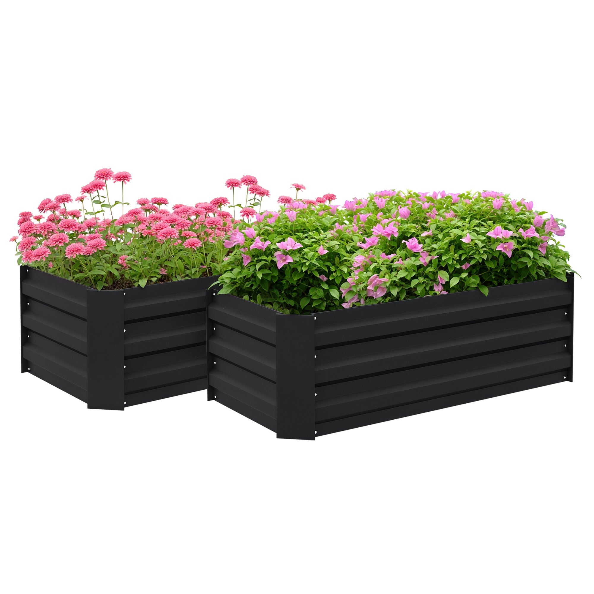 Zestaw 2 ogród kwadratowy warzywny donice. Dim. 100L x 50W x 30H cm - czarny corrugated stal sheet