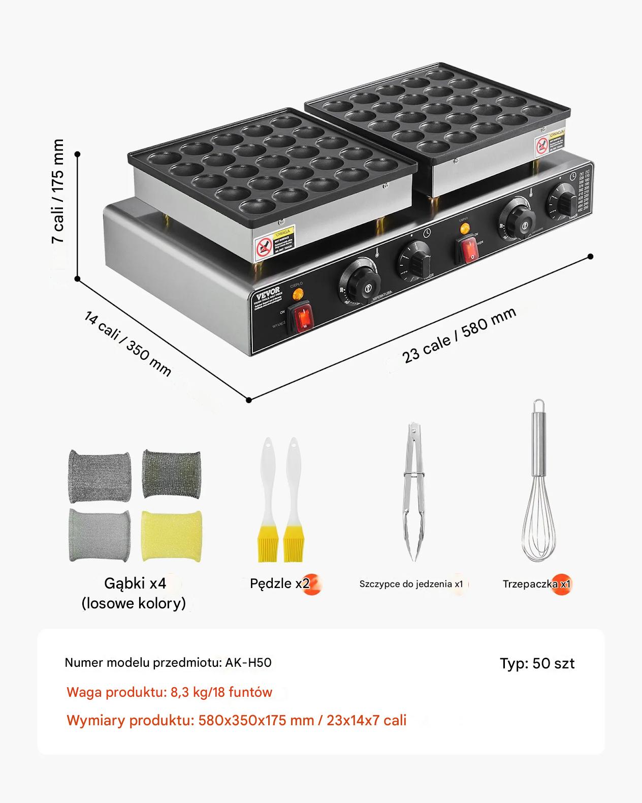 Gofrownica na mini pancakes 50 szt 1800W 50-300°C podwójne sterowanie timer