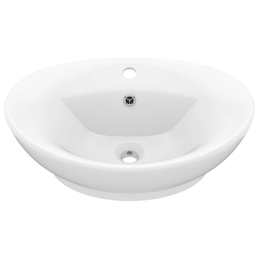 Umywalka Nablatowa Ceramiczna Owalna Biała Matowa z Przelewem