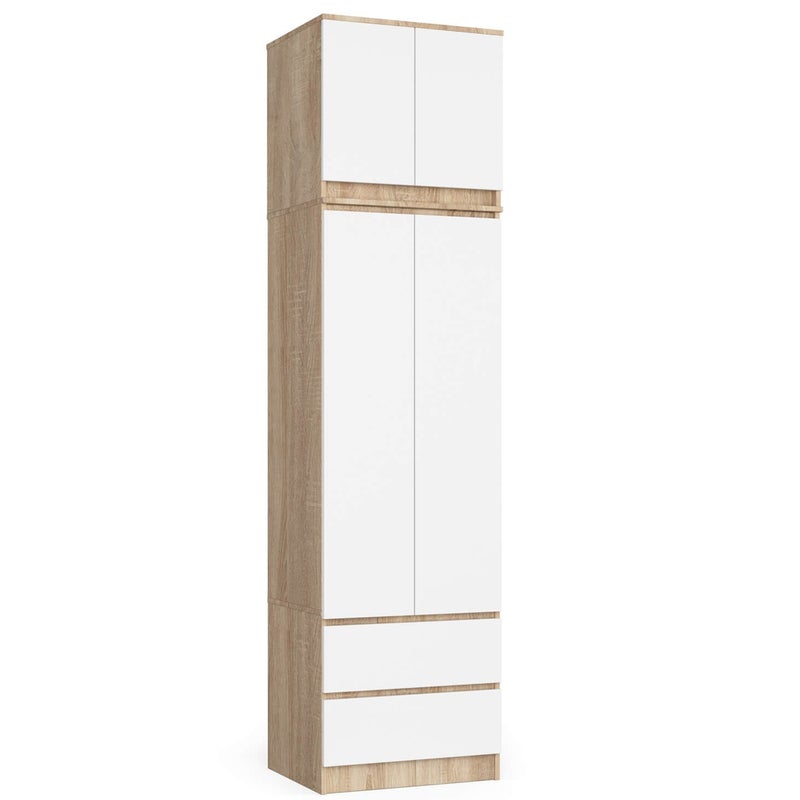 Szafa AKORD S60 z nadstawką Dąb Sonoma 60 cm 2 drzwi 2 szuflady kolor Biały mat 3 półki 60x51x234 cm