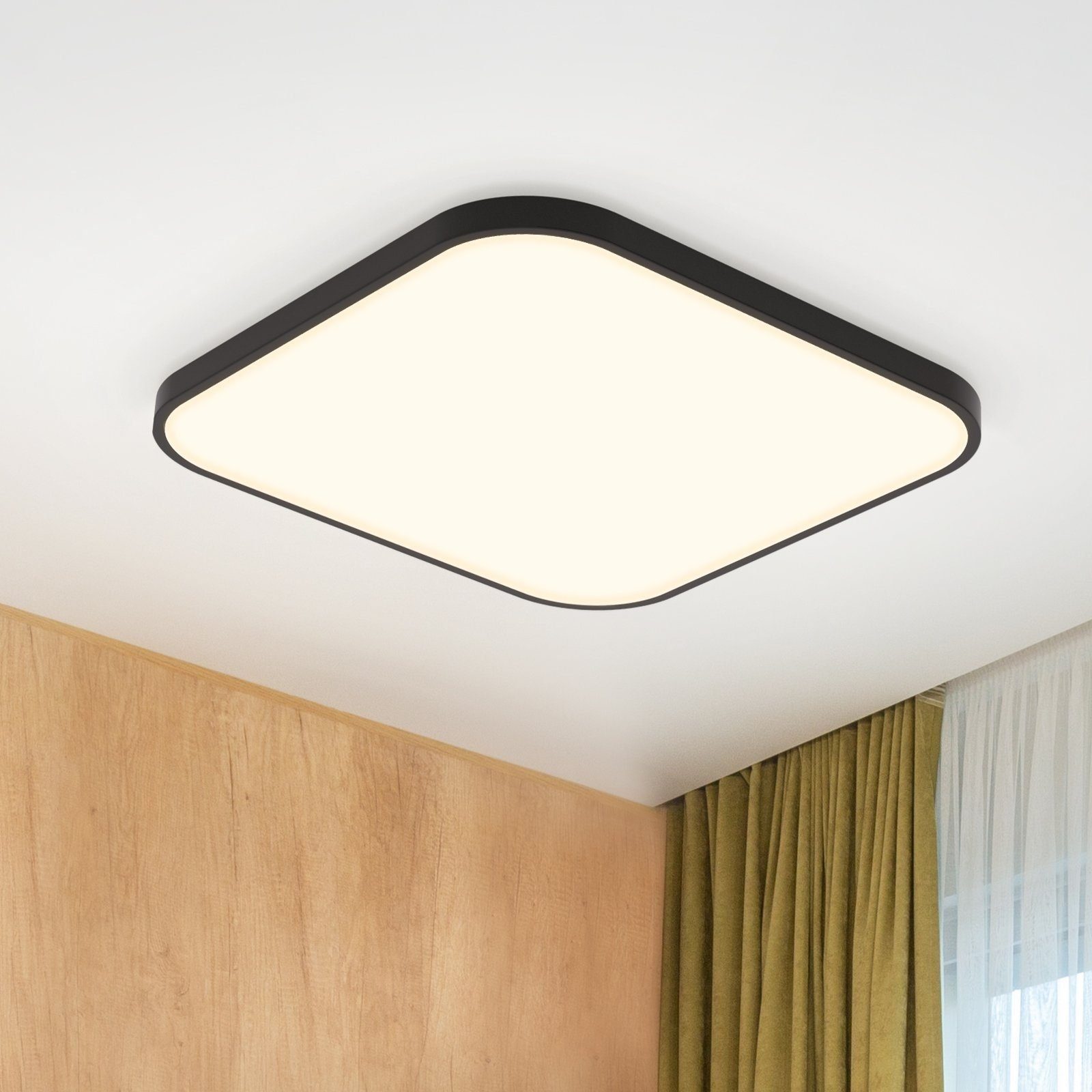 NETTLIFE Lampa sufitowa LED 4000K, 19W, 27cm Płaska lampa kuchenna do sypialni, Czarna kwadratowa lampa łazienkowa IP44 do przedpokoju kuchennego
