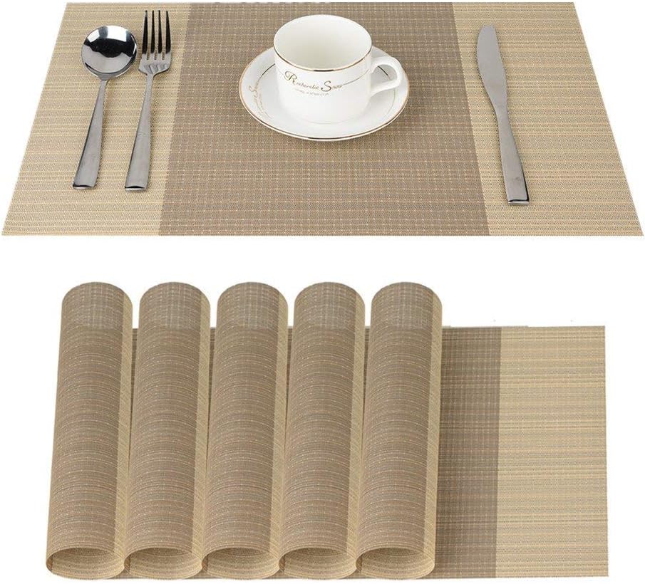 Zestaw 6 beżowych podkładek na stół z PVC o wymiarach 30x45 cm, antypoślizgowe, zmywalne, odporne na ciepło