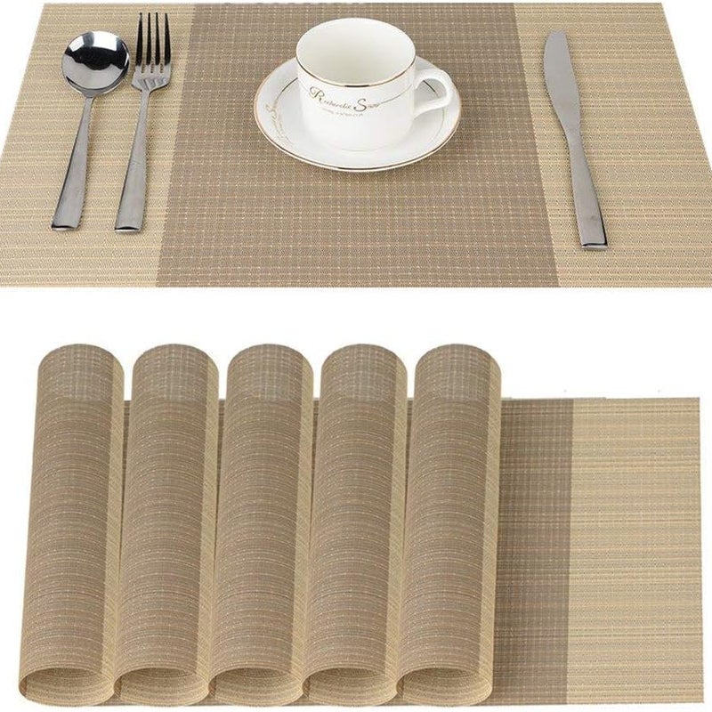 Zestaw 6 beżowych podkładek na stół z PVC o wymiarach 30x45 cm, antypoślizgowe, zmywalne, odporne na ciepło