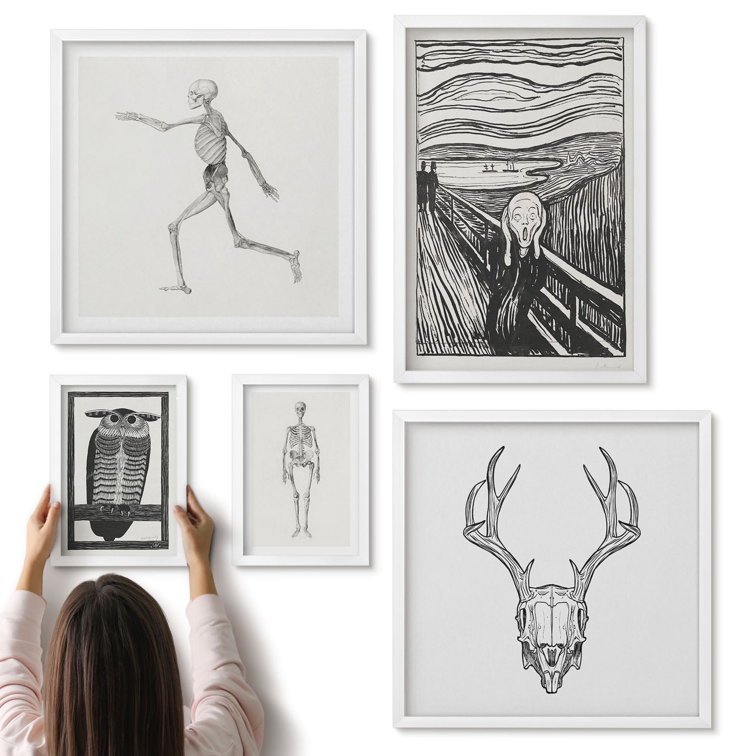 Galeria ścienna 5-częściowy komplet obrazów w białych ramach - Sztuka surrealistyczna z motywami natury i człowieka - ArtPrintCave