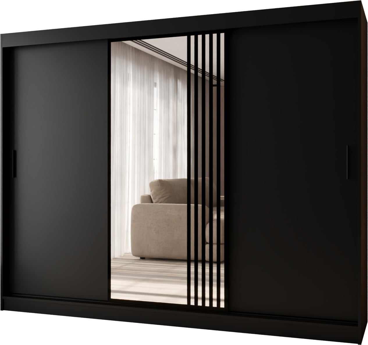 Szafa przesuwna z lustrem GLOSSY 250 x 62 x 200 czarny + u. czarny