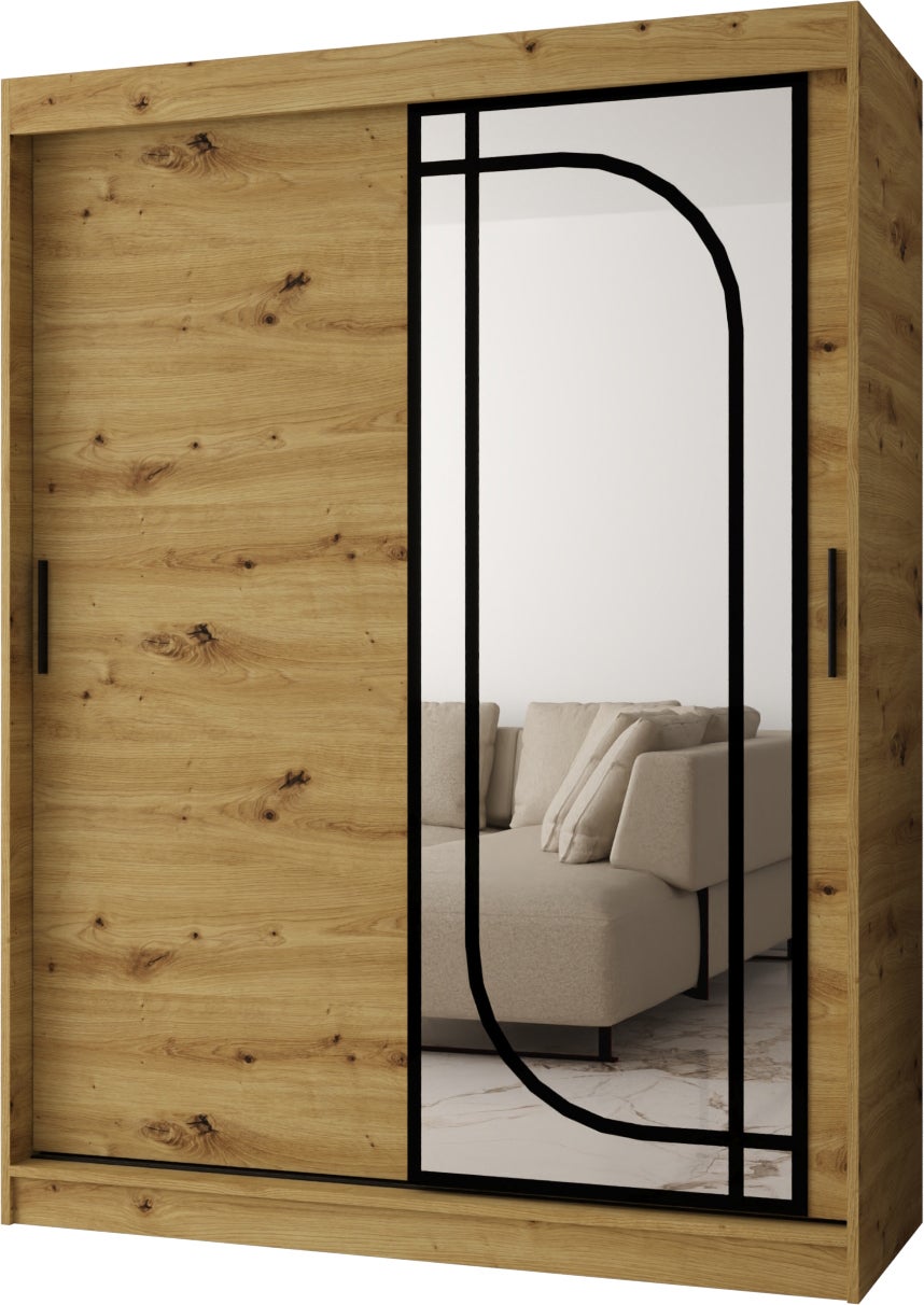 Szafa przesuwna z lustrem ALABAMA 150 x 62 x 200 artisan + u. czarny