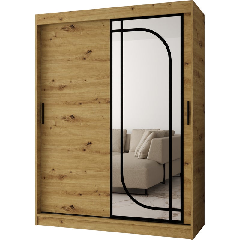 Szafa przesuwna z lustrem ALABAMA 150 x 62 x 200 artisan + u. czarny