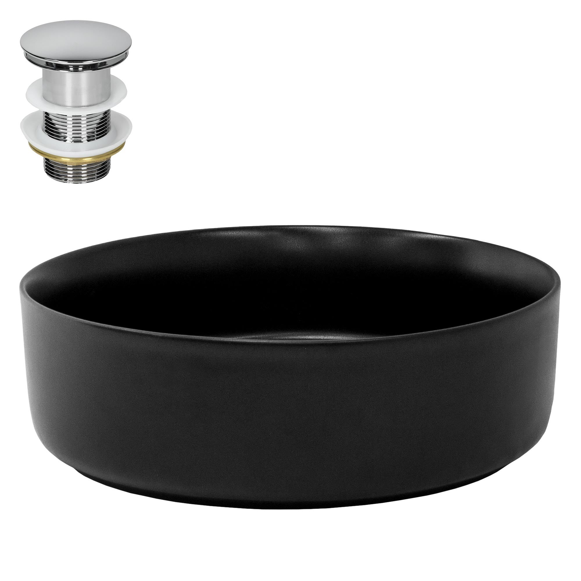 ML-Design Umywalka ceramiczna w kolorze czarnym matowym Ø 360 x 120 mm z odplywem, okragla umywalka natynkowa, nowoczesna umywalka Umywalka reczna, do