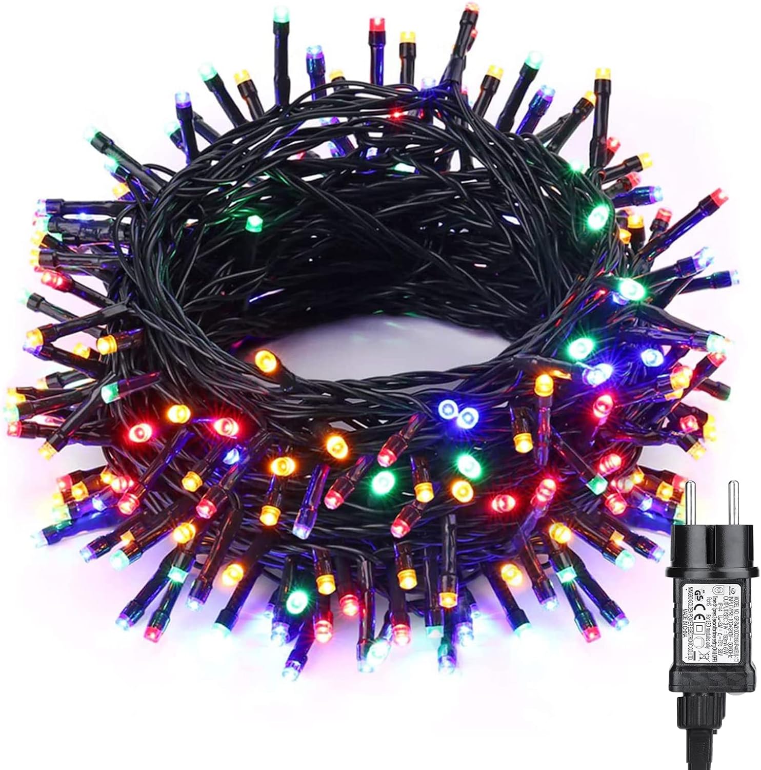 Wielokolorowe zewnętrzne lampki świąteczne, 10M, 100 diod LED, wodoodporne, elektryczne lampki do użytku wewnątrz, z 8 trybami pamięci, do dekor