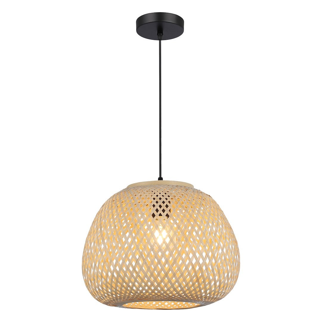 Lampa wisząca boho beżowo-czarna pleciony bambusowy abażur 1xE27 15W TULUM Milagro