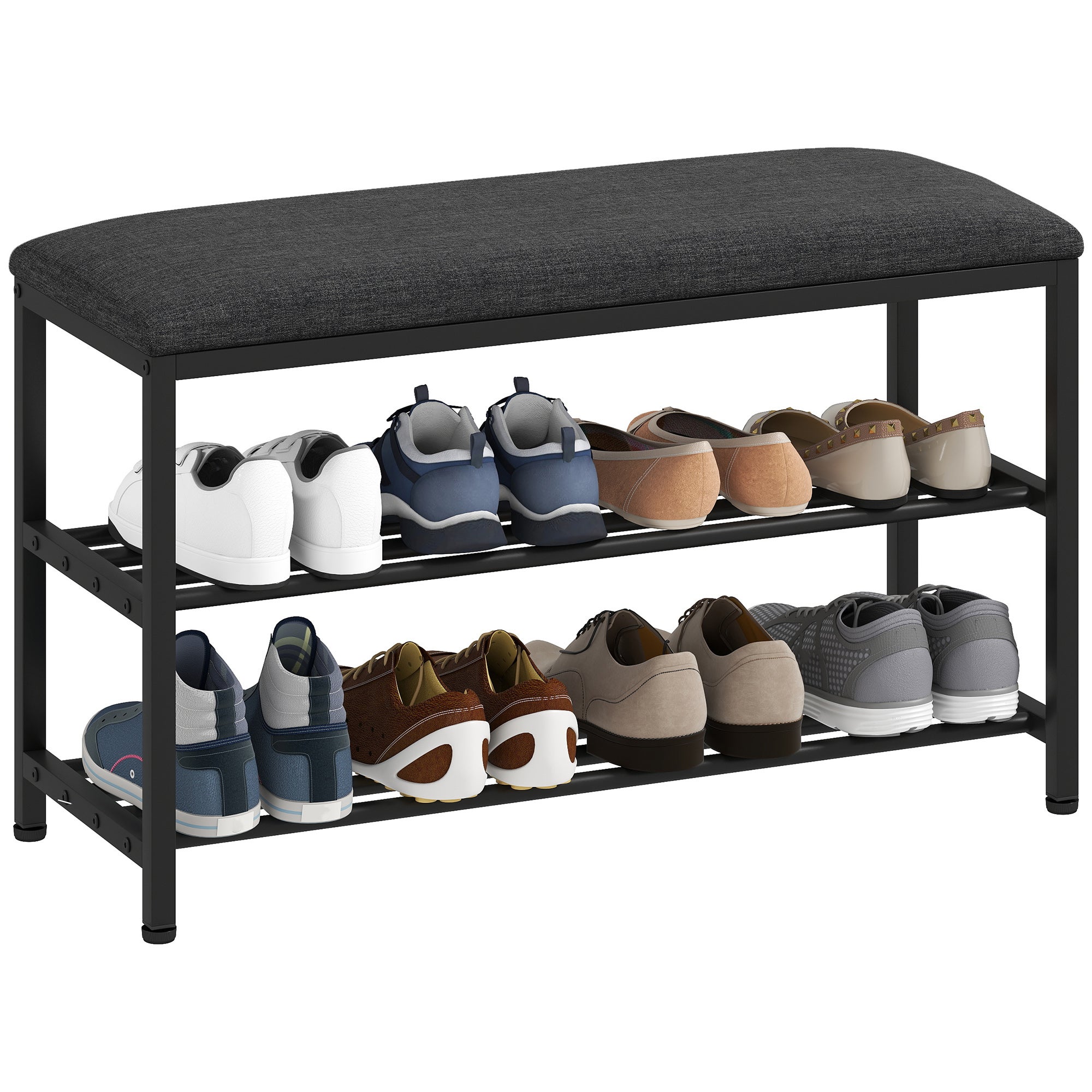Ławka na buty z siedziskiem, ławka z miejscem do przechowywania, półka na buty z 2 otwartymi przegrodami, ławka 81 x 31 x 50 cm Czarna