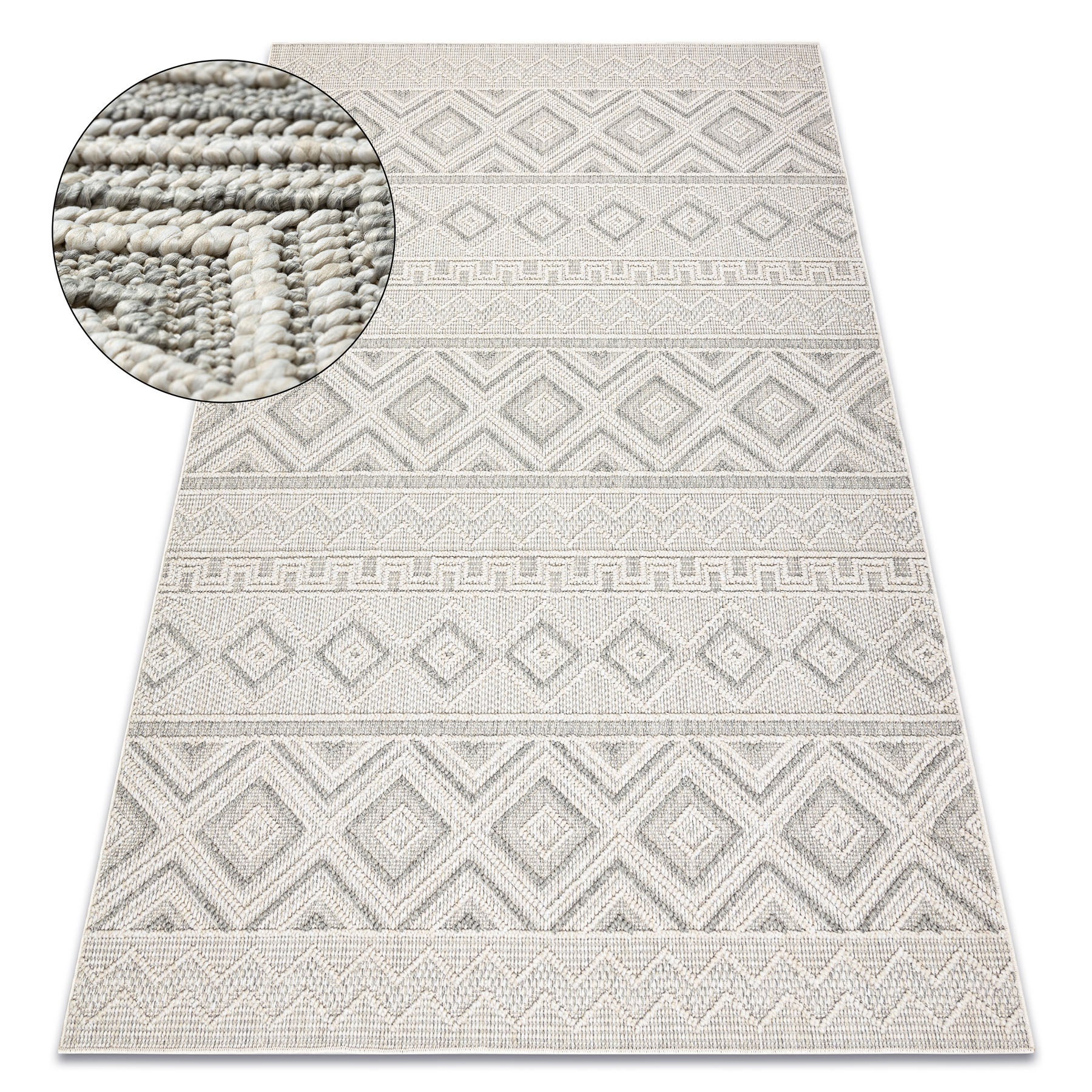Dywan JERSEY 19234 szary - Romby, pętelkowy, strukturalny BOHO 240x330 cm