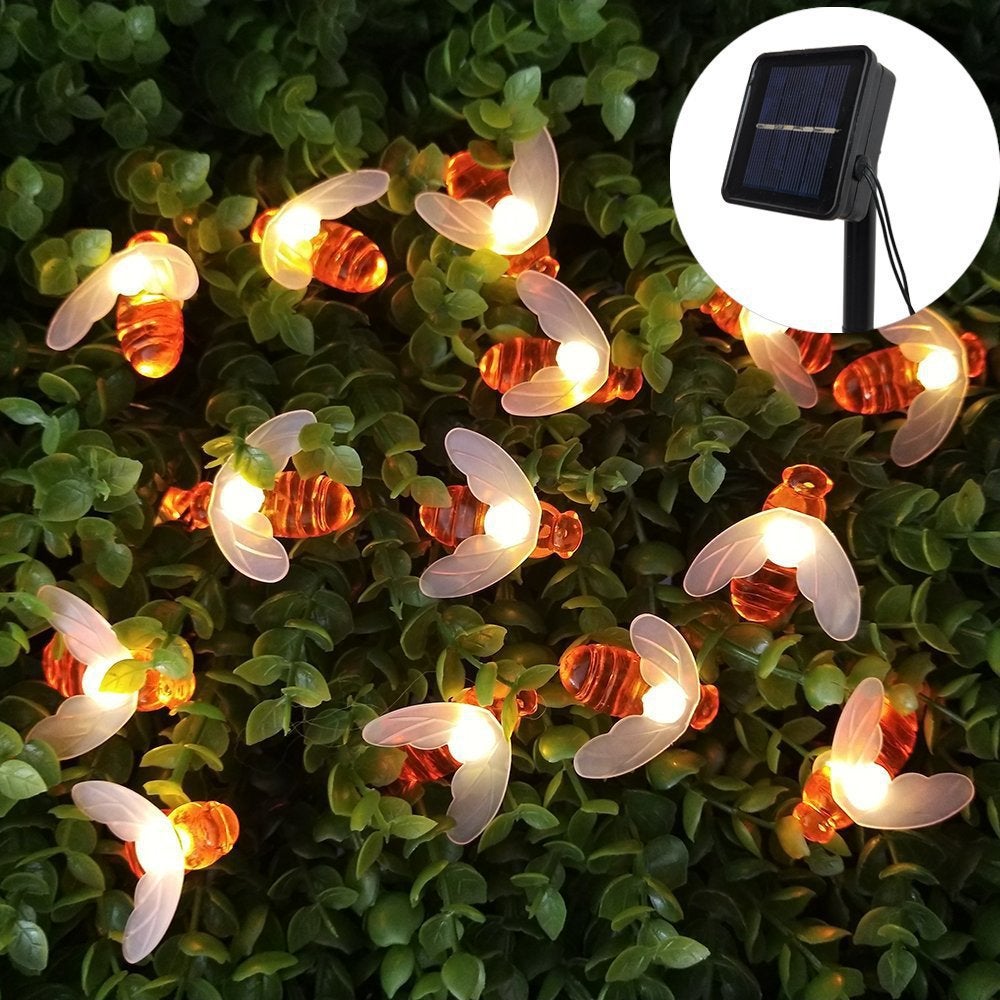 Słoneczna girlanda świetlna z motywem pszczół, 6,4 metra, 30 LED, zasilana energią słoneczną, 8 trybów, bajkowa girlanda świetlna na zewnątrz