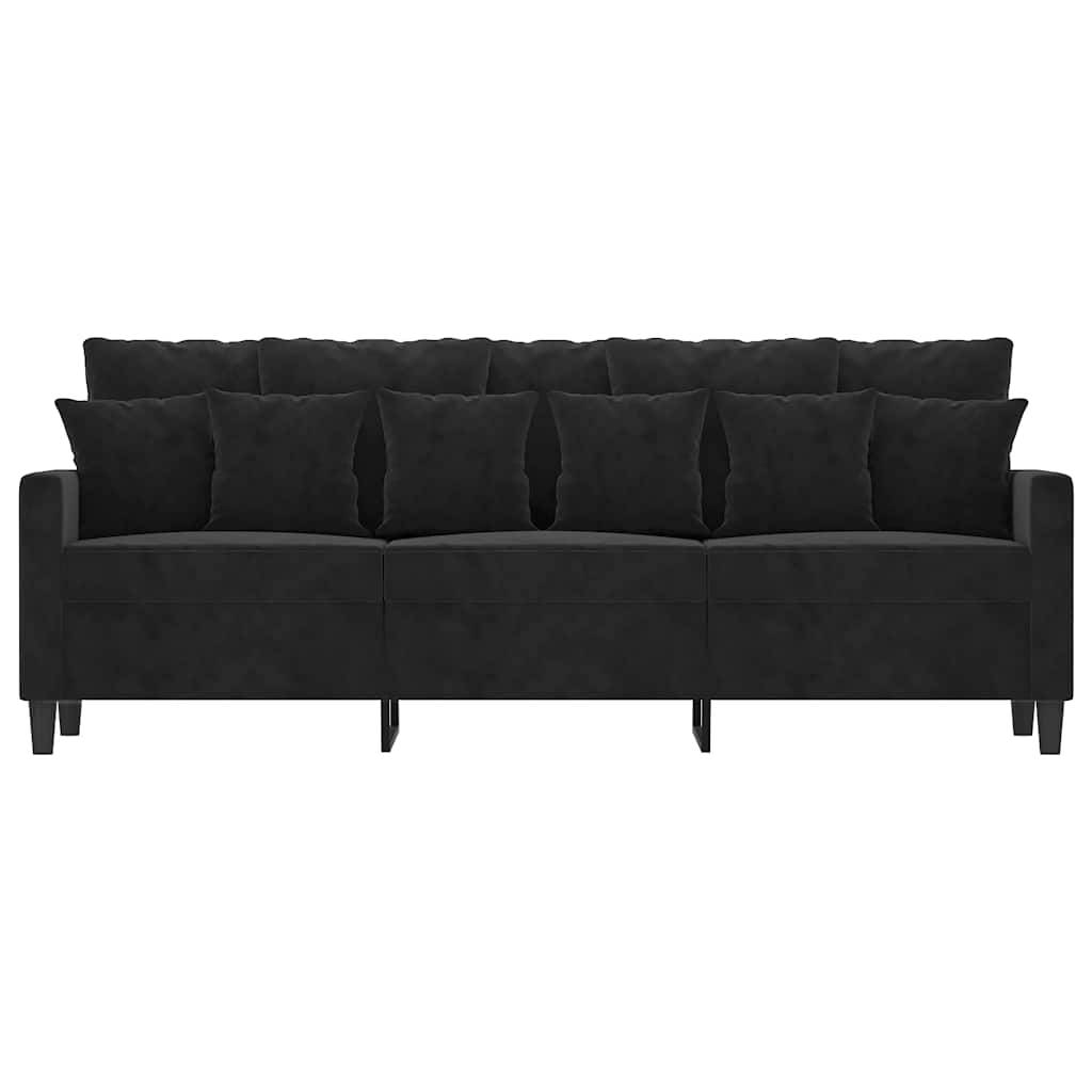 Sofa 3-osobowa, czarny, 180 cm, tapicerowana aksamitem