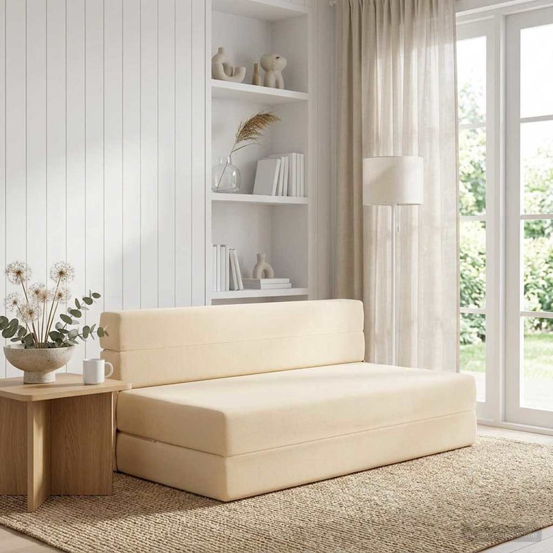 Składana Sofa Łóżko kremowy 152 x 86,5 x 60 cm tkanina vidaXL