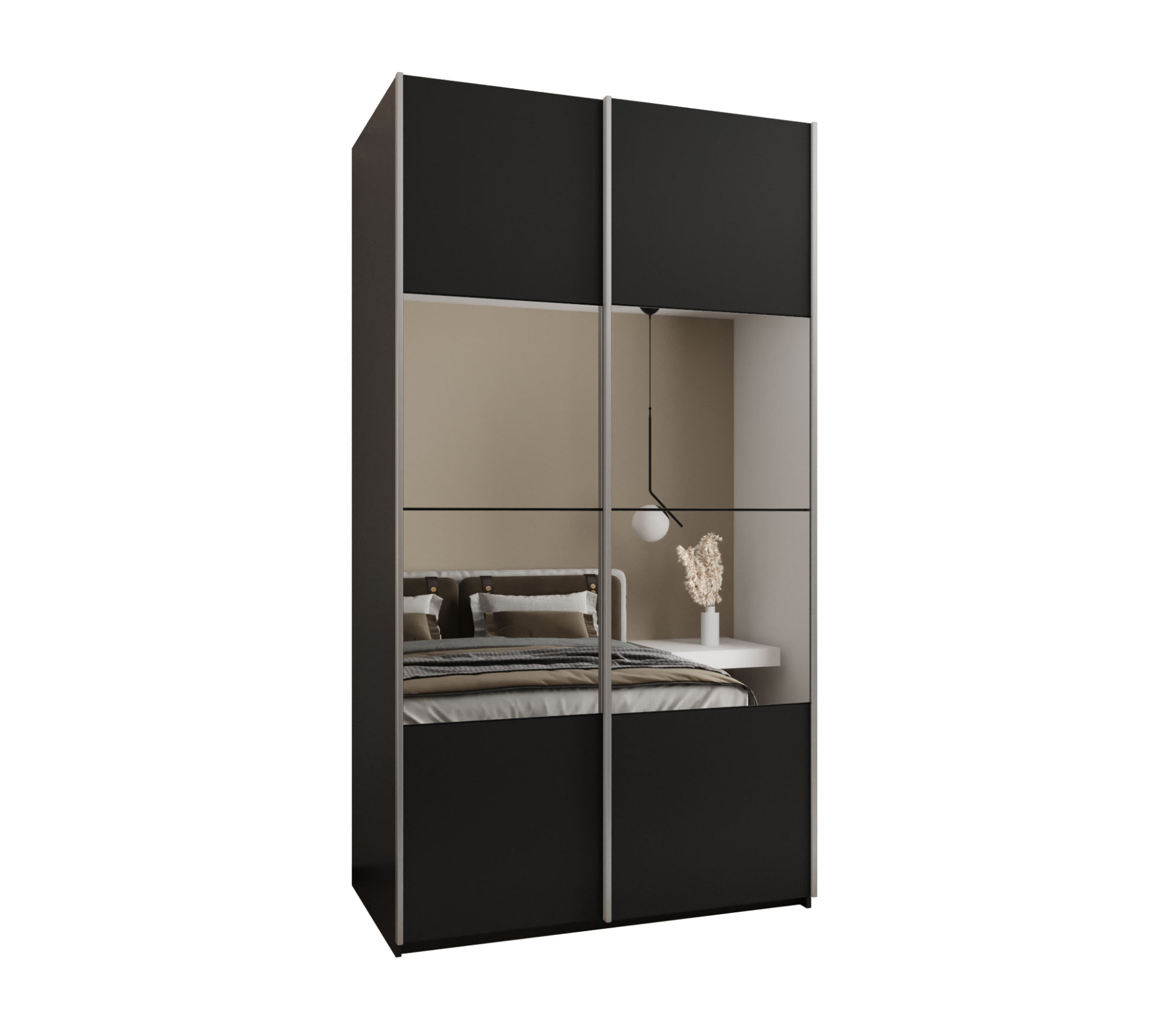 Szafa przesuwna wysoka Lux 4 130 x 64 x 245,5 cm czarny + czarny + u. srebrny - Abiks Meble