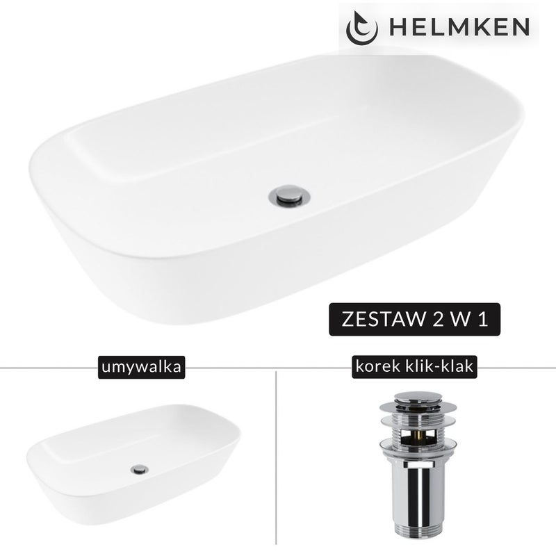 Umywalka nablatowa Helmken 39370000 (70x38) Biała + Korek klik-klak Chrom