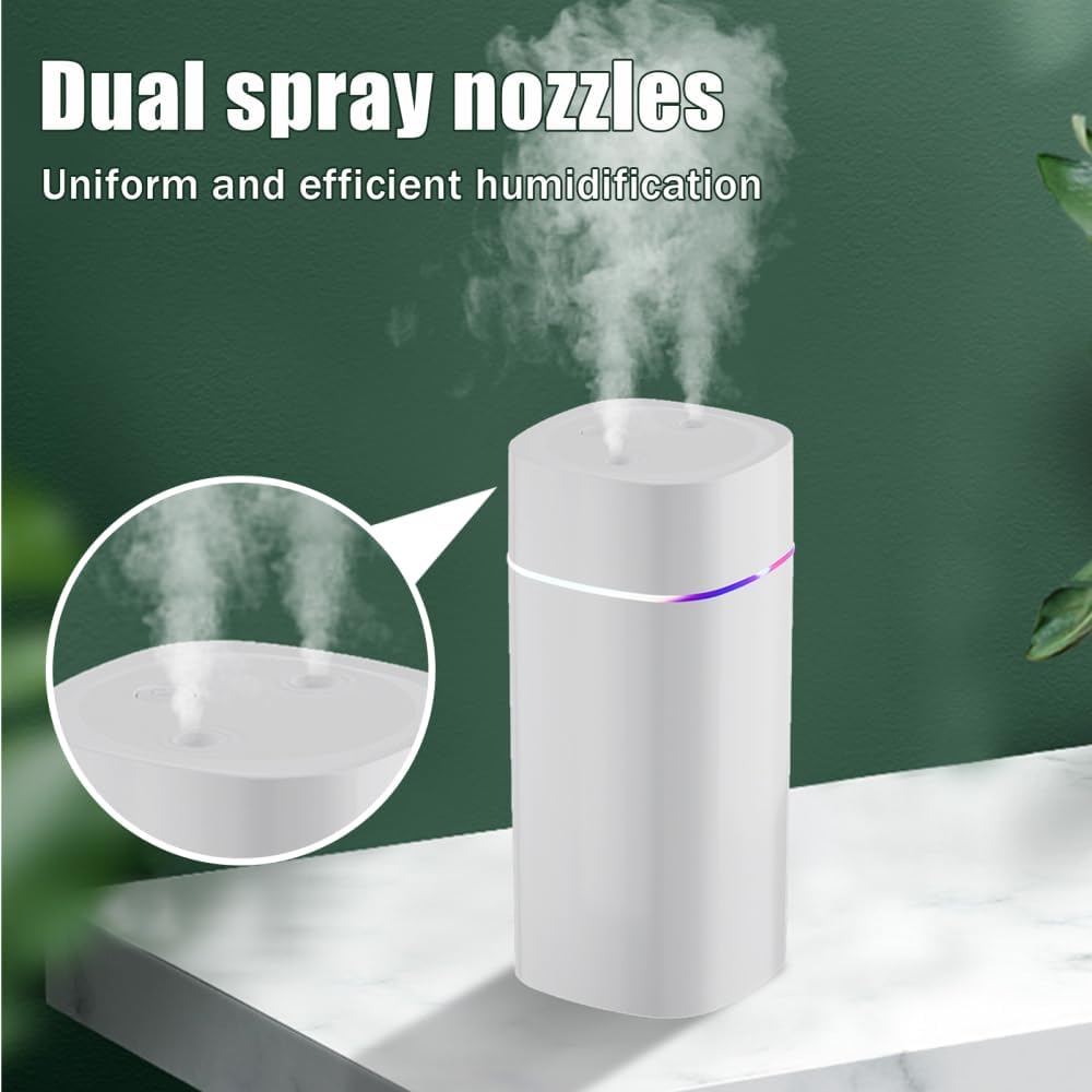 Mały nawilżacz powietrza, 600 ml USB, cichy nawilżacz powietrza do użytku wewnętrznego z 2 otworami natryskowymi i automatycznym wyłączaniem