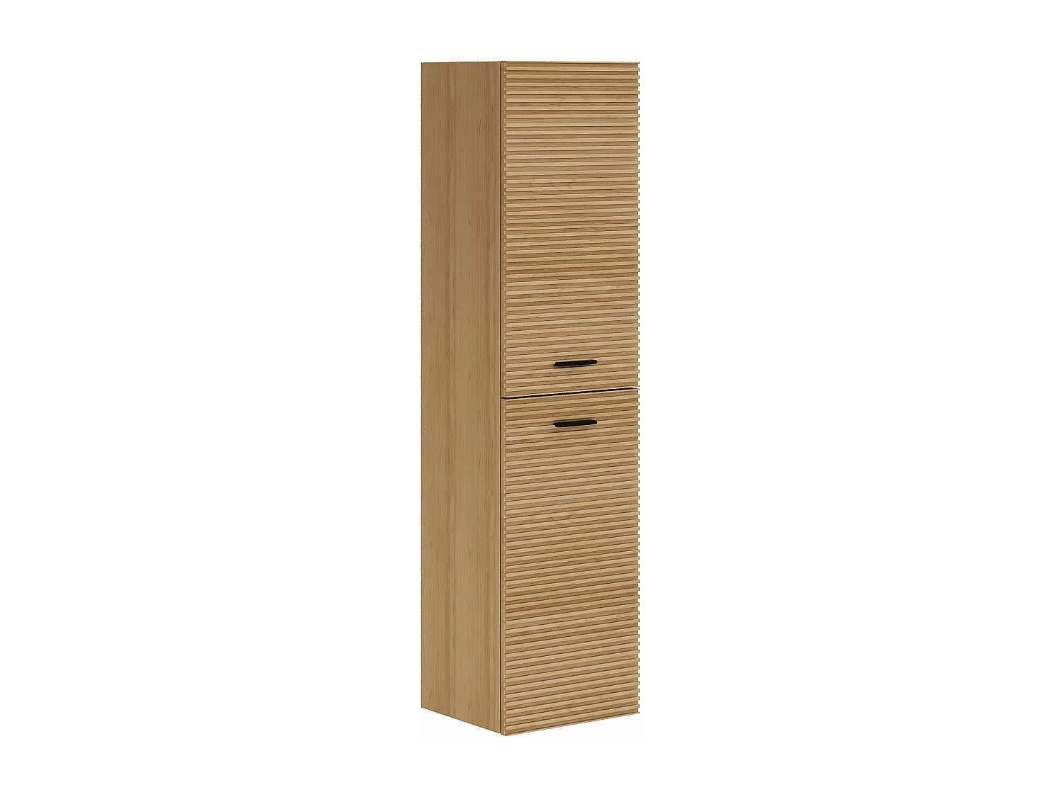 Szafka pod umywalkę na nóżkach z prążkowanym frontem wysoka - Jasny naturalny - H140 cm - SARONE
