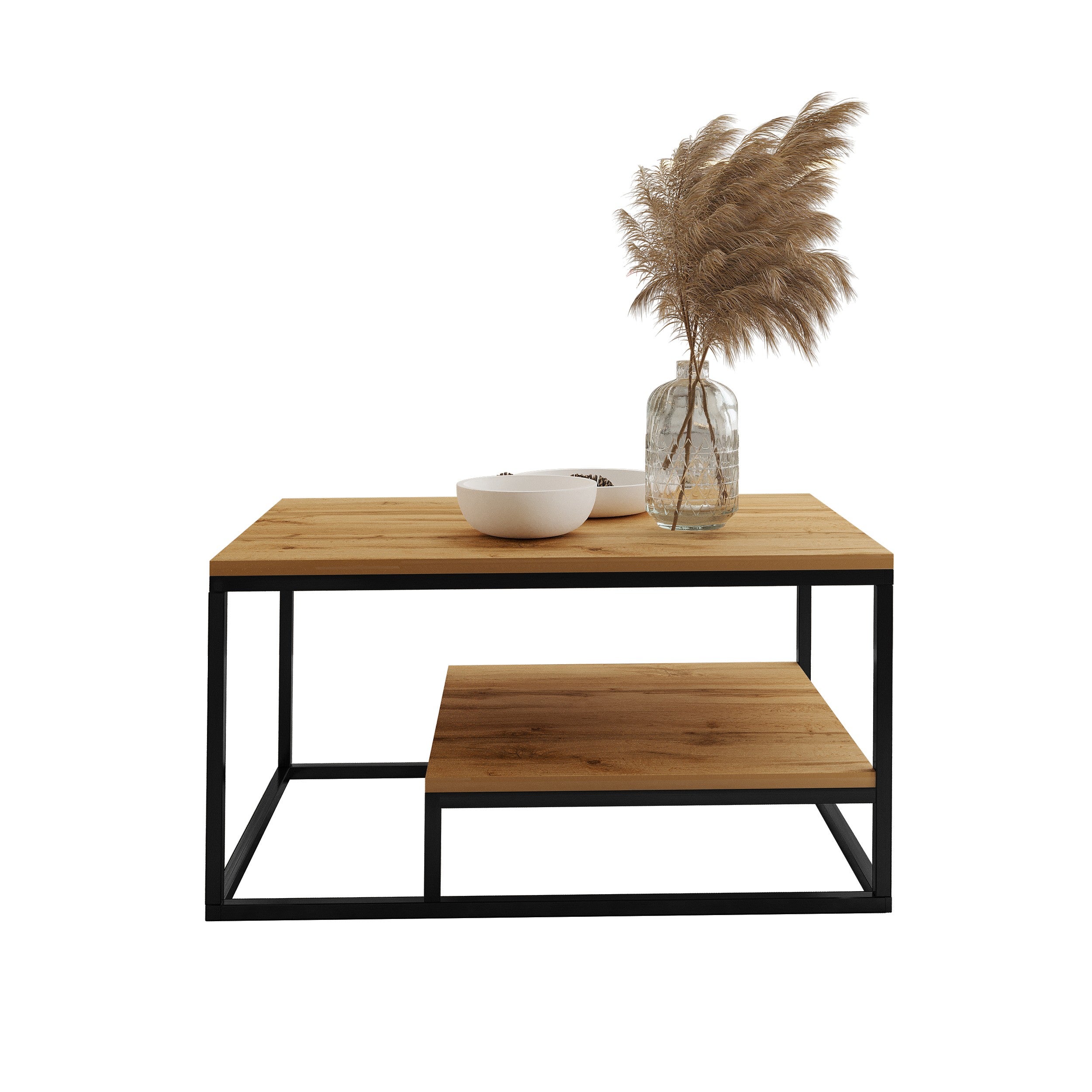Industrialny Stolik do Salonu BALANCE 90x60x48 cm Ława Kawowa Dąb Wotan z Półką