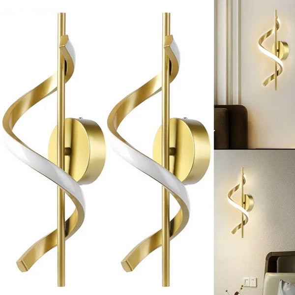 Spiralny kinkiet LED 12W - 2700K, styl współczesny - idealny do sypialni, na schody, do korytarza - Złoty - 2 sztuki