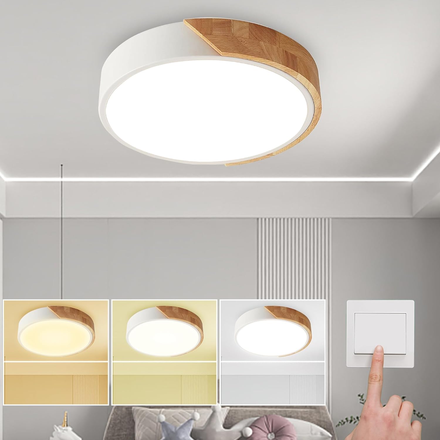 Plafon LED, nowoczesny plafon 25W, ściemnialny trójkolorowy, biały, odpowiedni do jadalni, salonu, kuchni