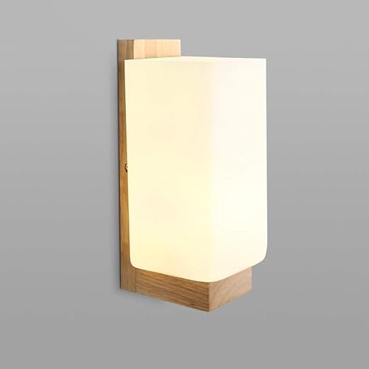 Nowoczesna lampa ścienna z drewna i szkła – ciepłe światło – wymiary: 10 x 25 cm – nadaje się do salonów, sypialni, korytarzy i klatek schodowych.