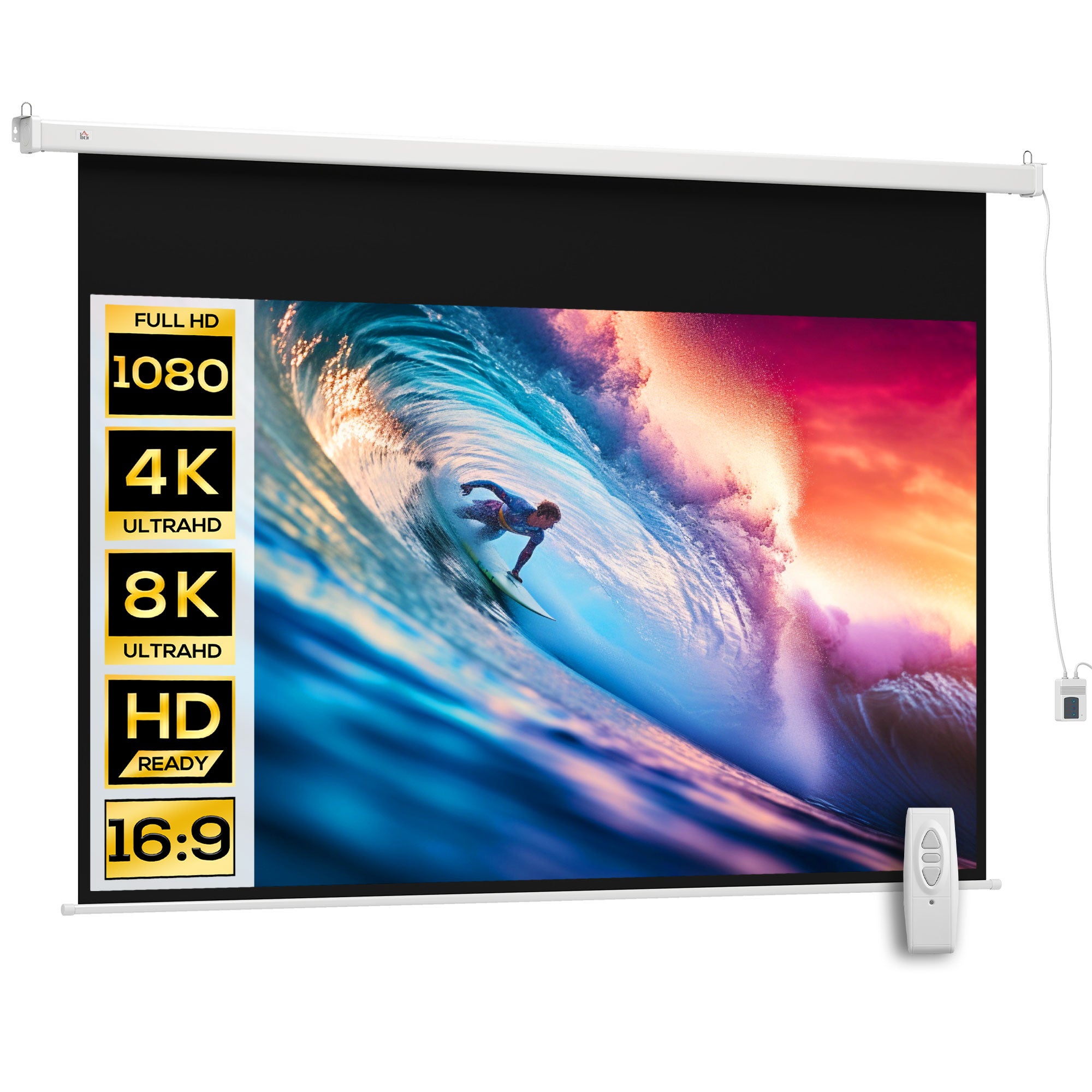 100-inch Projector Ekran, 16:9 4K HD Motorized Electric Projection Ekran, TV i Domowy Theater Projection Ekran, Ścienny lub Ceiling Mount