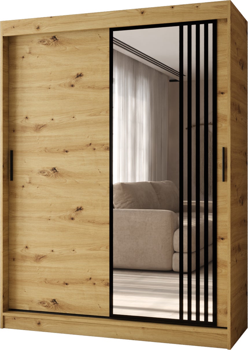 Szafa przesuwna z lustrem GLOSSY 150 x 62 x 200 artisan + u. czarny