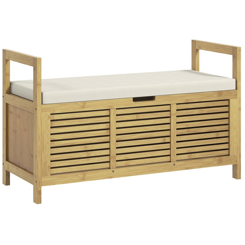 Półka na buty z miejscem do przechowywania, ławka na buty, miękka poduszka na siedzisko, bambus, 100x40x60 cm