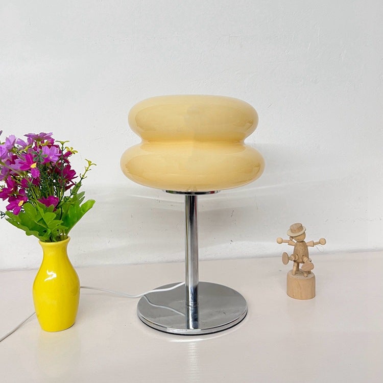 Szklana lampa stołowa LED Macaron, ściemniana przez USB lampa nastrojowa do salonu, lampka nocna do sypialni, kremowa