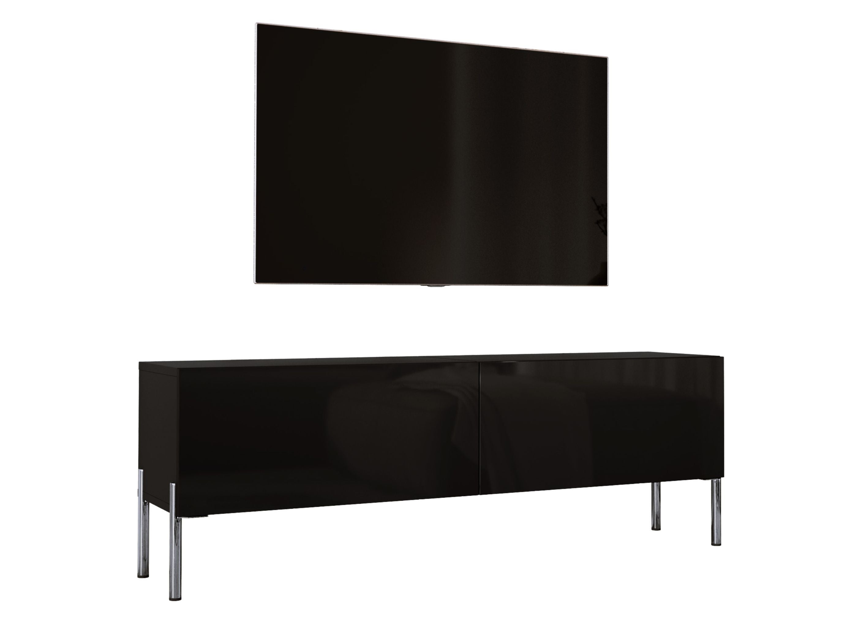 Szafka RTV: Czarny Mat, Nogi Chromowane, 140 x 52 x 32 cm
