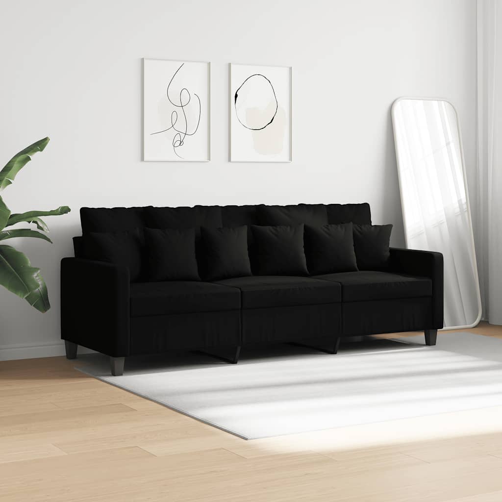 Sofa 3-osobowa, czarna, 180 cm, tapicerowana tkaniną