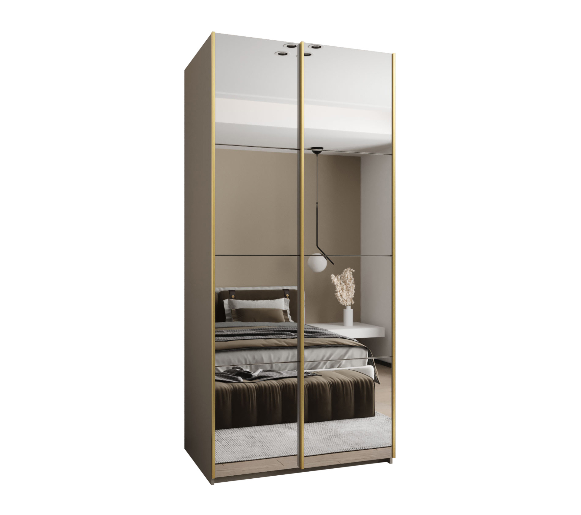 Szafa przesuwna wysoka Lux 2 120 x 64 x 245,5 cm kaszmir + kaszmir + u. złoty - Abiks Meble