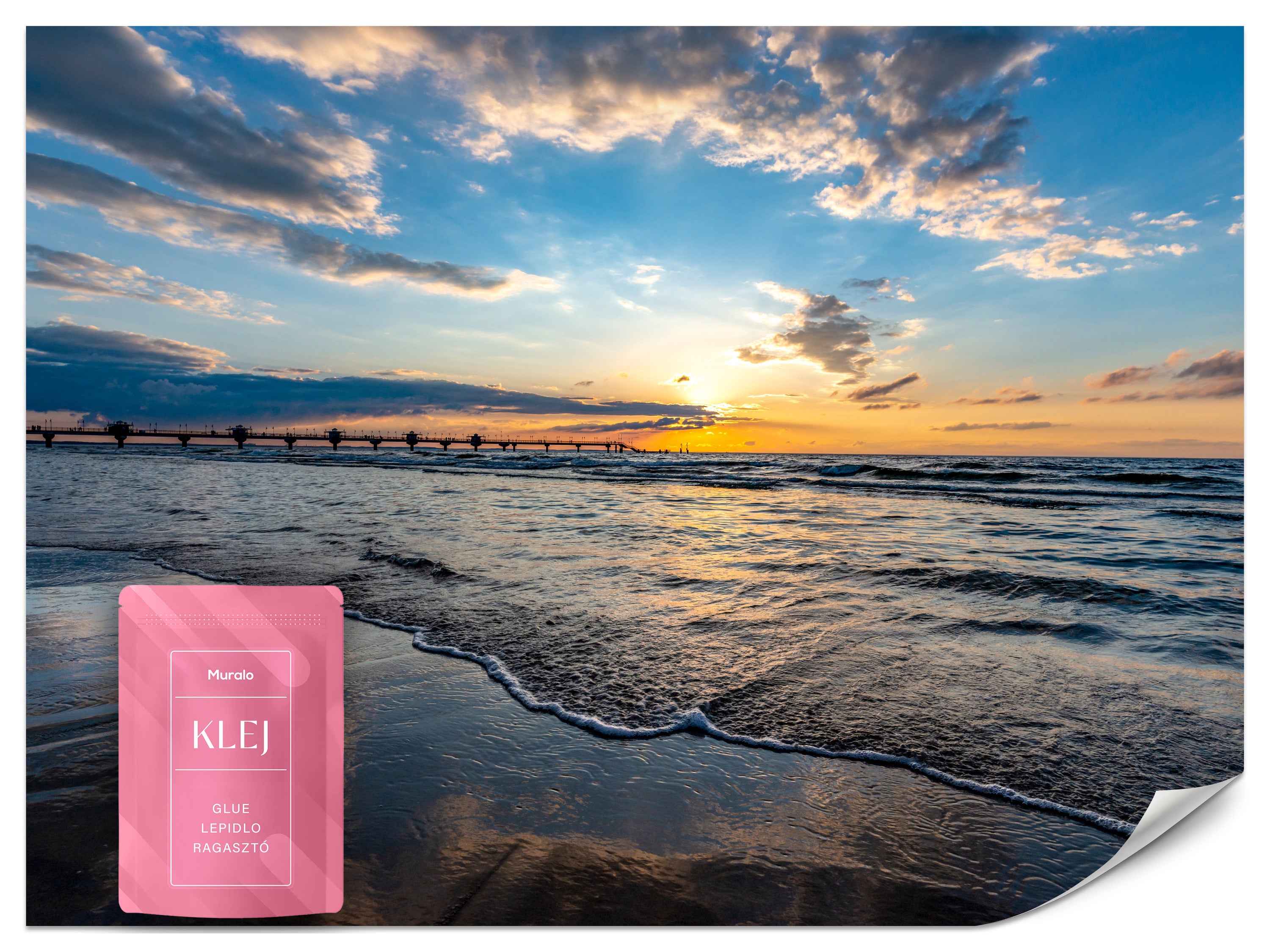 FOTOTAPETA DO SYPIALNI ZACHÓD SŁOŃCA MORZE BAŁTYCKIE PLAŻA MOLO 3D 450x315