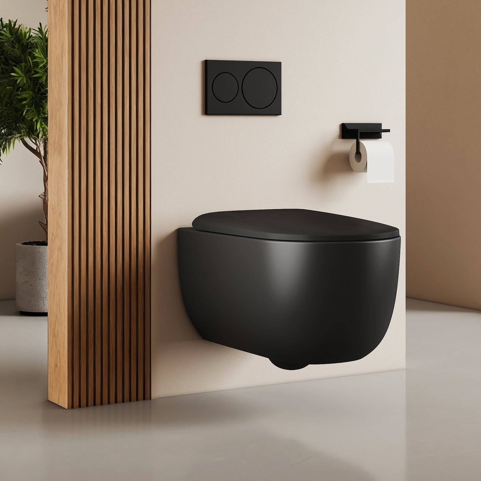 EMKE Miska WC Wisząca Komfort 55,5 x 36,5 cm – Rozstaw 180mm, Deska Soft-Close Wypinana, Czarny Mat