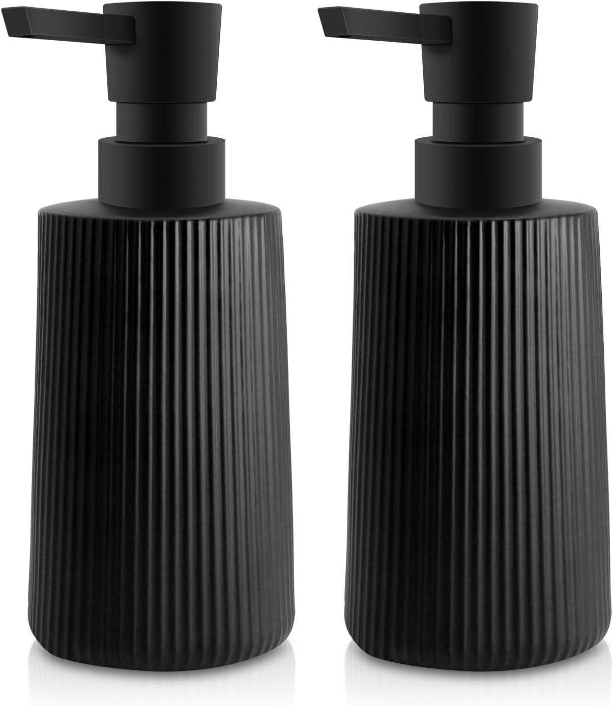 Dozownik do mydła, 250 ml, szklany, z eleganckimi, jednolitymi paskami, odpowiedni do łazienki i kuchni (czarny - zestaw 2 szt.)