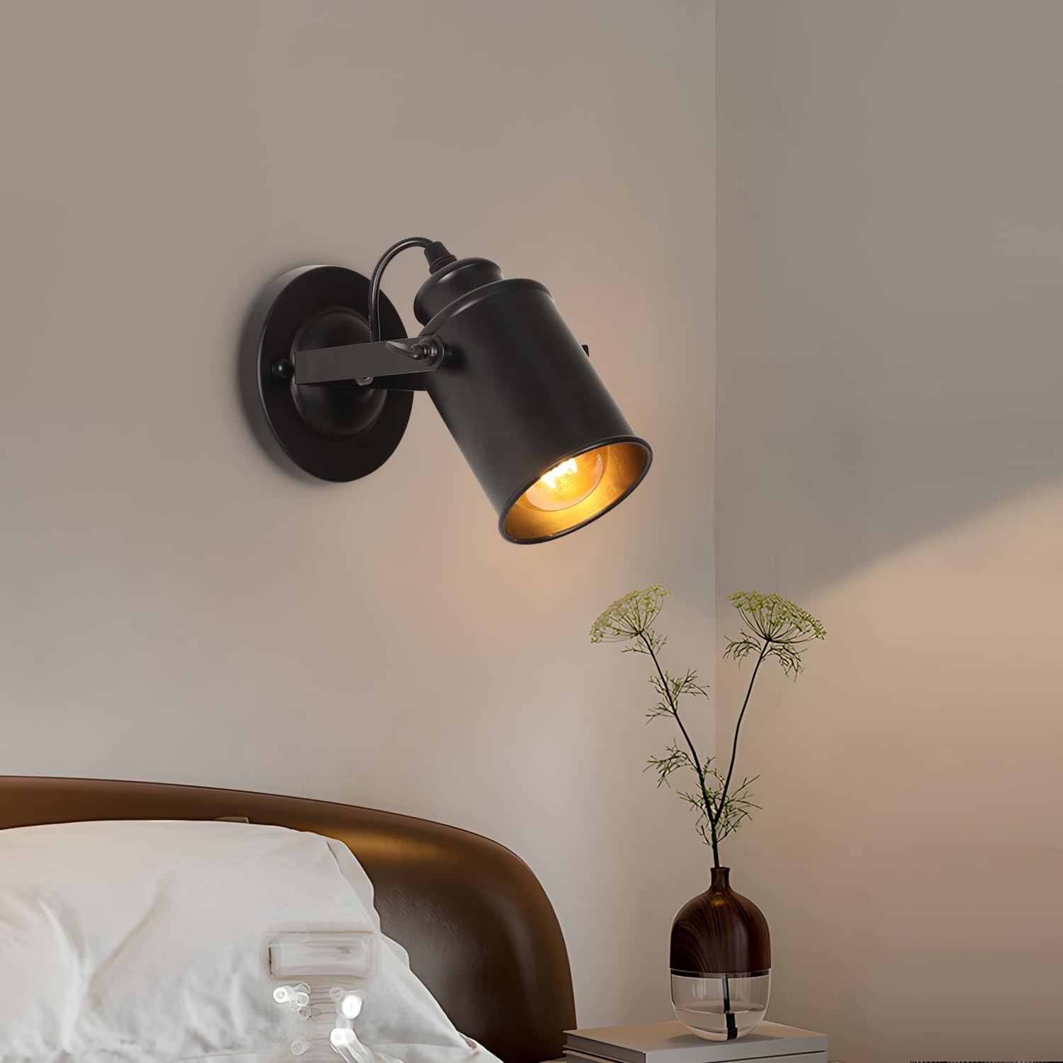 Kinkiet wewnętrzny, regulowany reflektor LED, kinkiet retro industrialny E27, metalowy kinkiet wewnętrzny do salonu, sypialni, czarny