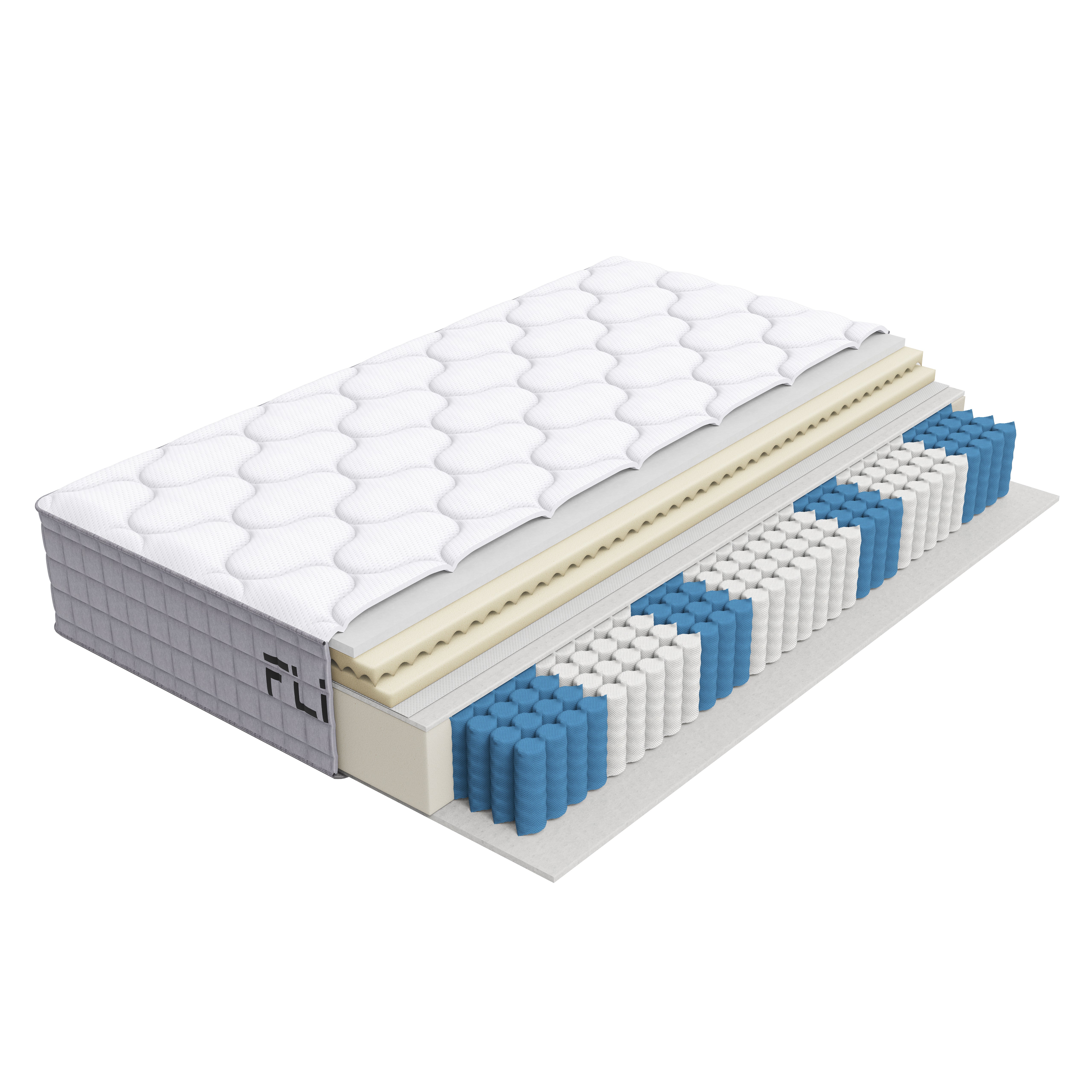 Materac kieszeniowy 7-strefowy - 160 x 200 x 25 cm - Twardość H3, 403 sprężyny, oddychająca zimna pianka - Pokrowiec poliestrowy, 4 uchwyty - Biały