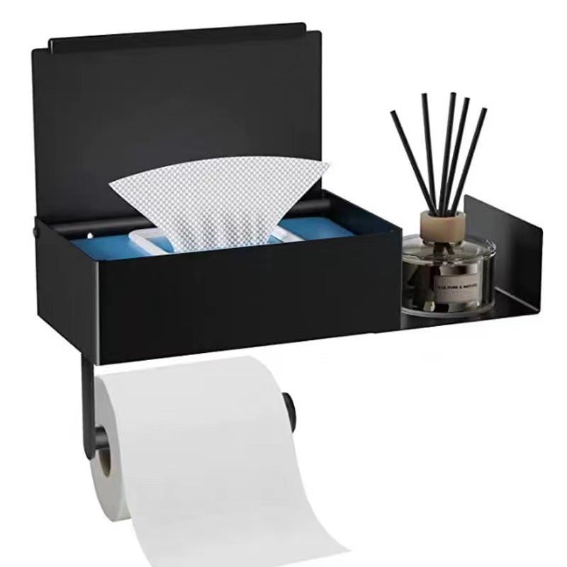 Uchwyt na papier toaletowy ze stali nierdzewnej, matowo czarny, z uchwytem na mokre chusteczki, odpowiedni do łazienki, kuchni i toalety