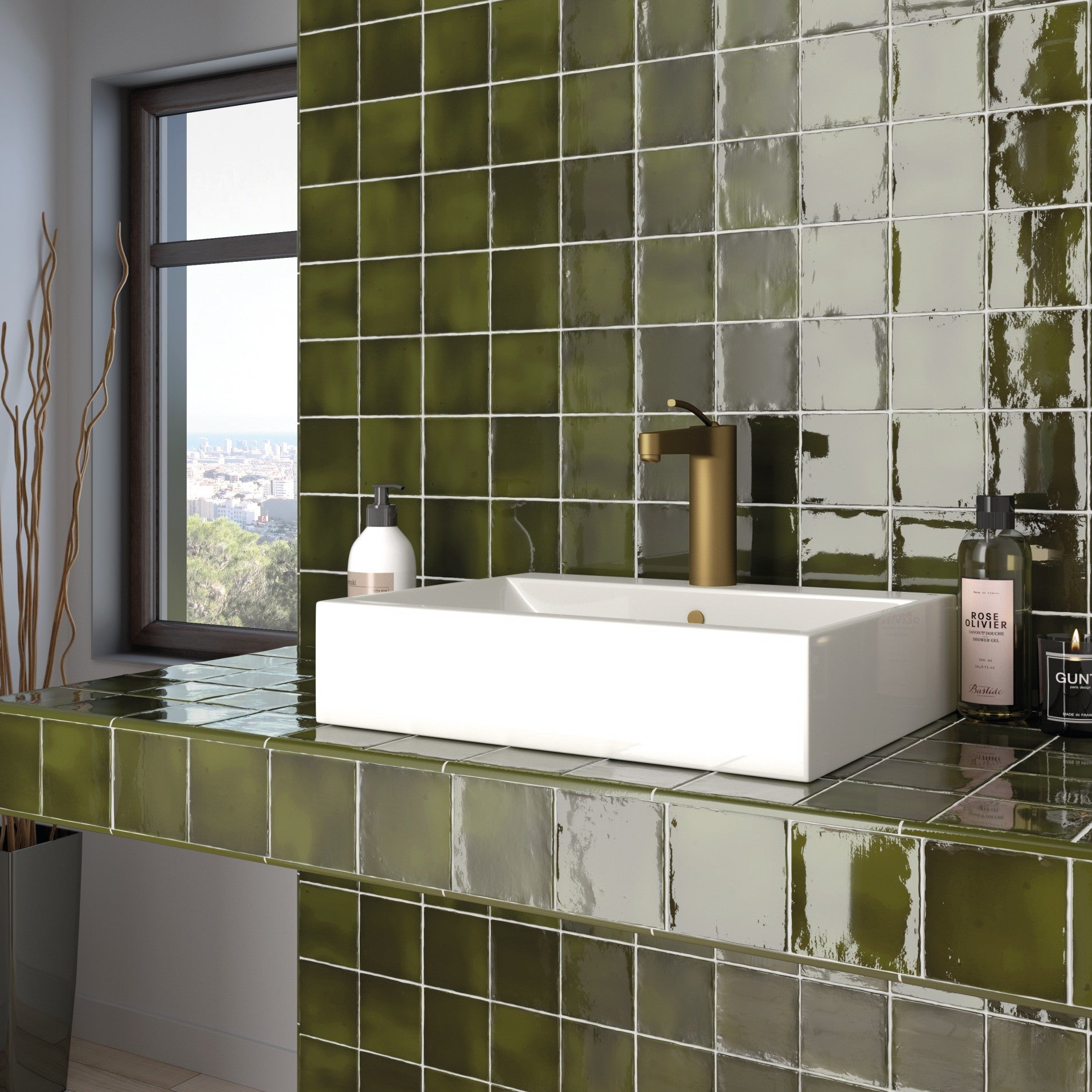 Glazura Premium z efektem zellige, połysk 10x10 cm Manacor Basil Green