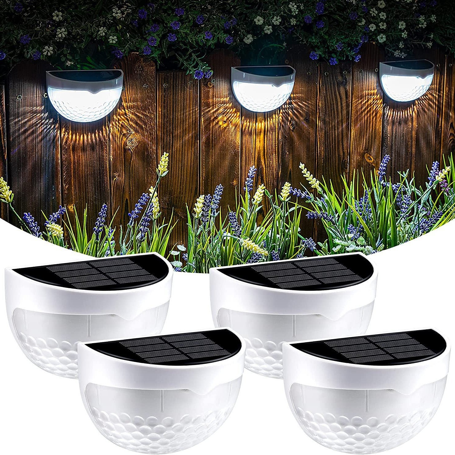 Zewnętrzne lampy solarne do schodów, białe lampy LED do ogrodzeń, odpowiednie do schodów, dziedzińców i tarasów (białe, zestaw 4 szt.)