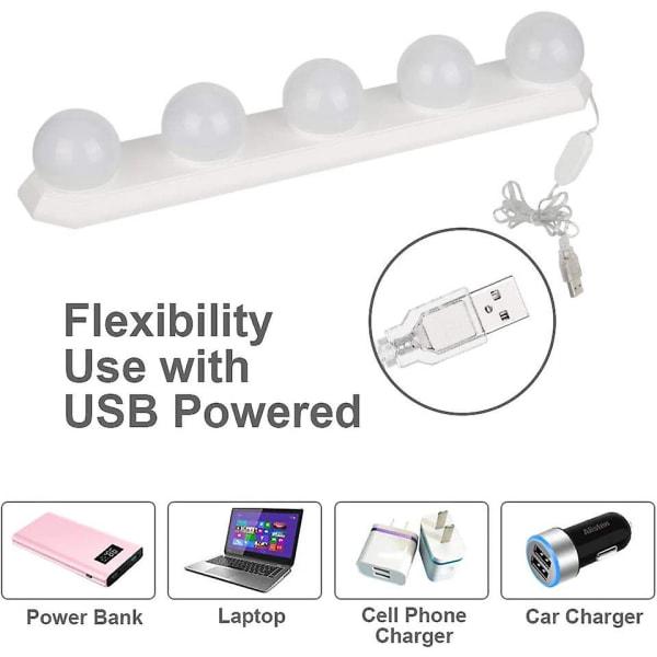 Lampka LED do lustra, 5 LED, styl Hollywood, regulowana jasność, USB, do lustra do makijażu, łazienki, toaletki, biała