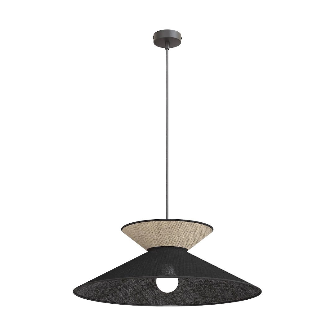 Lampa wisząca japandi czarno-beżowa rattanowa podwójny stożkowy abażur 1xE27 15W SOFTA Emibig