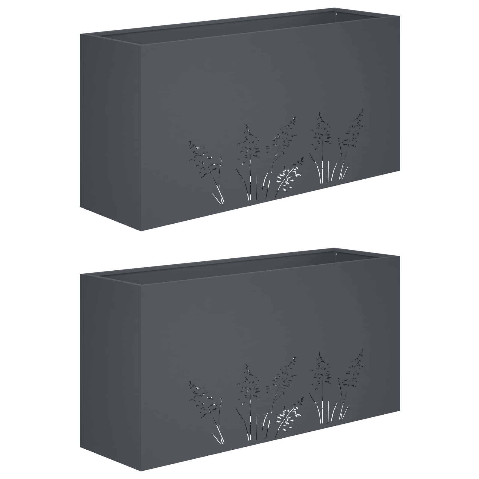 2x Donica Ogrodowa Stalowa 100x20x49 cm Antracytowa na Taras na Balkon