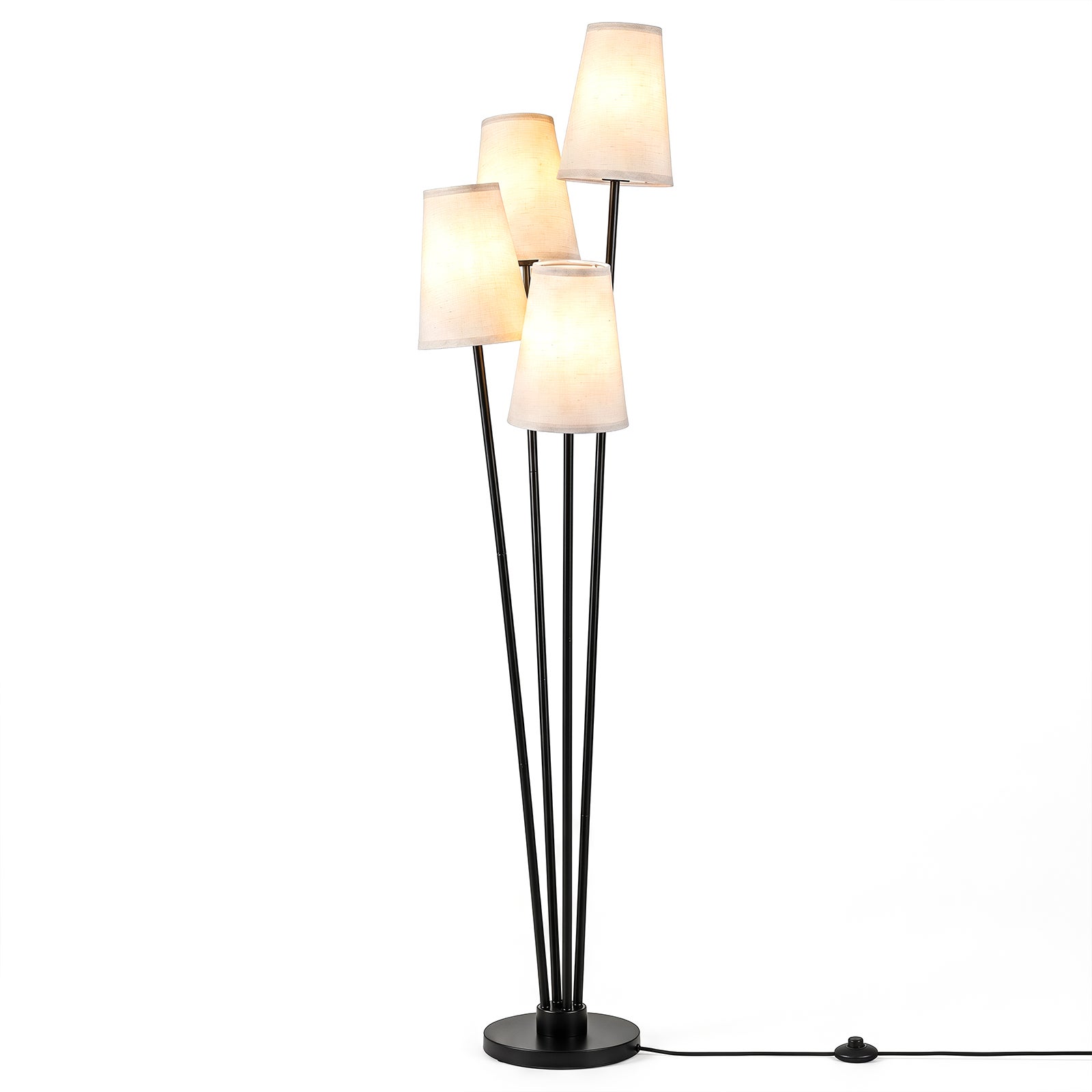Lampa podłogowa do salonu z materiałowym kloszem, nowoczesny i elegancki styl, włącznik nożny, metalowy stelaż, 25 x 160 cm