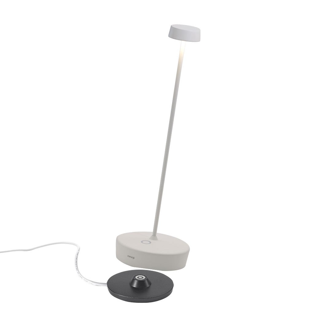 Swap Pro Biała lampa stołowa LED z możliwością ładowania i ściemniania