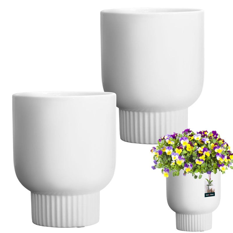 2x biała donica osłonka 12cm doniczka ceramiczna szkliwiona kwiaty rośliny - KOTARBAU